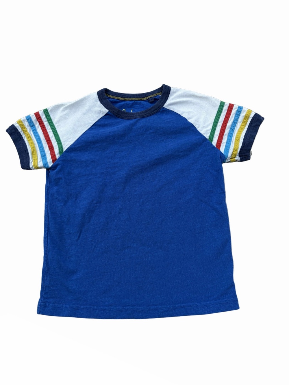 Mini Boden Size 5-6 Years Rainbow Stripe Short Sleeve Blue Ringer Tee